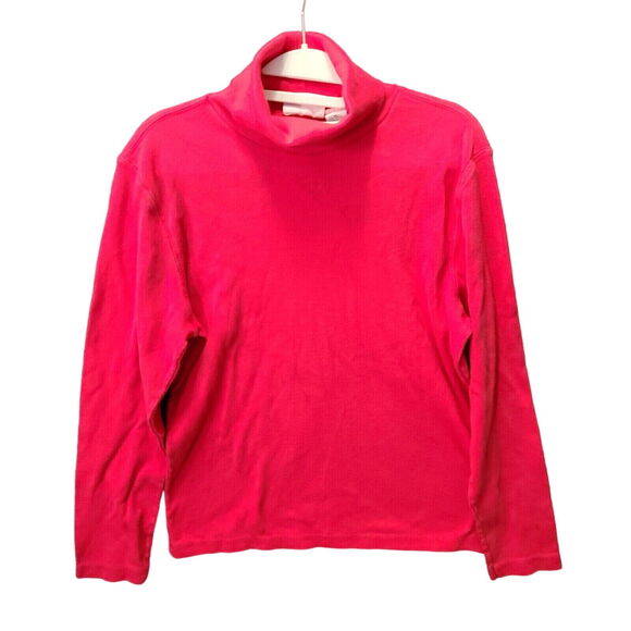 Liz Claiborne Womens Turtle-Neck Red Size Petite Large 100% Cotton Long Sleeve - Picture 1 of 12